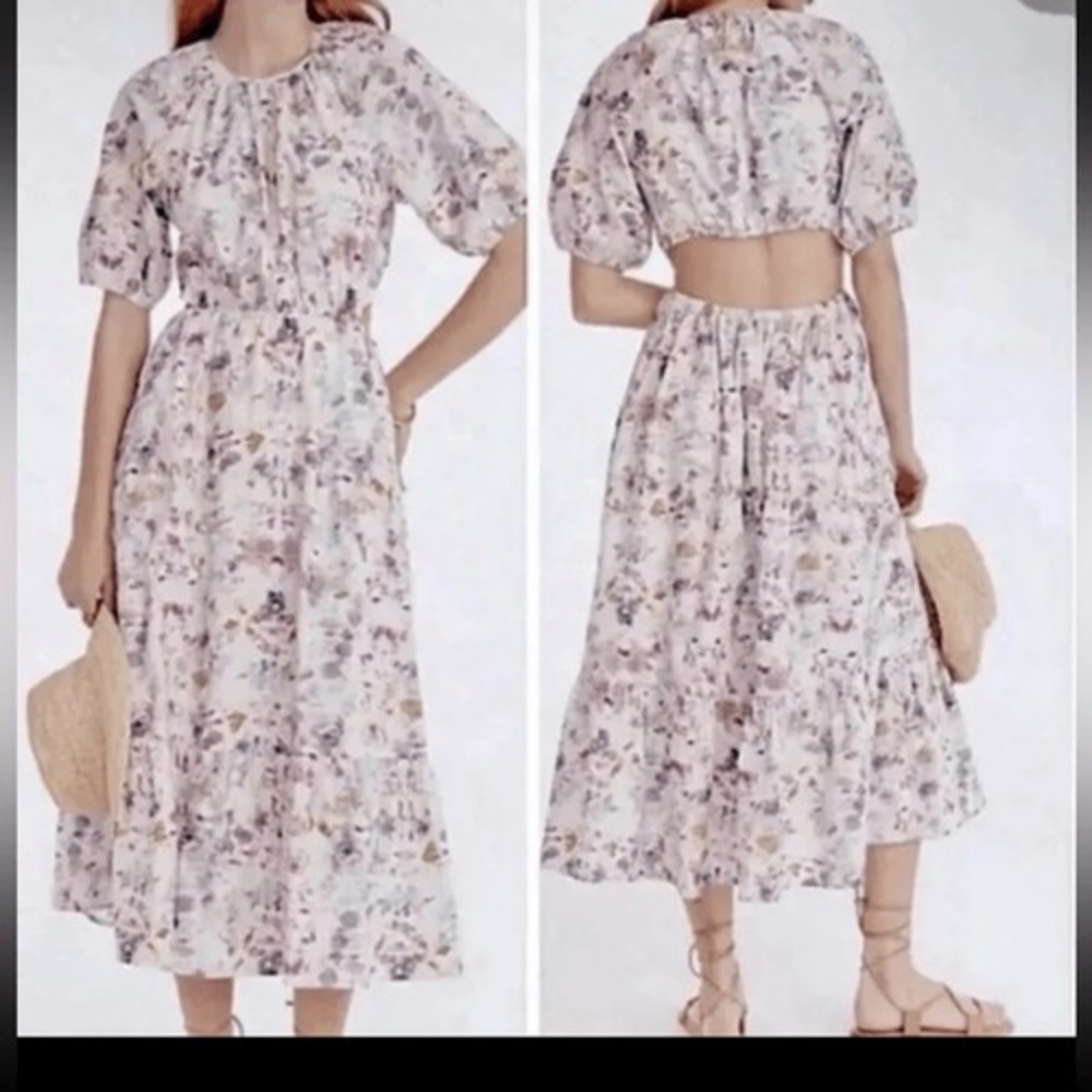 J. Crew Floral Cutout Maxi Dress Sz 10 Open Back Cottagecore Garden Peasant - Picture 4 of 13